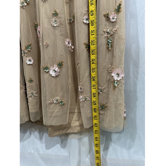 NEW $538 Mac Duggal‎ [ 6 ] Embellished High Neck Flutter Sleeve Gown Nude - Picture 7 of 14